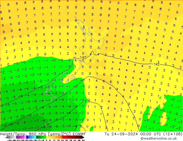 Yükseklik/Sıc. 850 hPa ECMWF Sa 24.09.2024 00 UTC