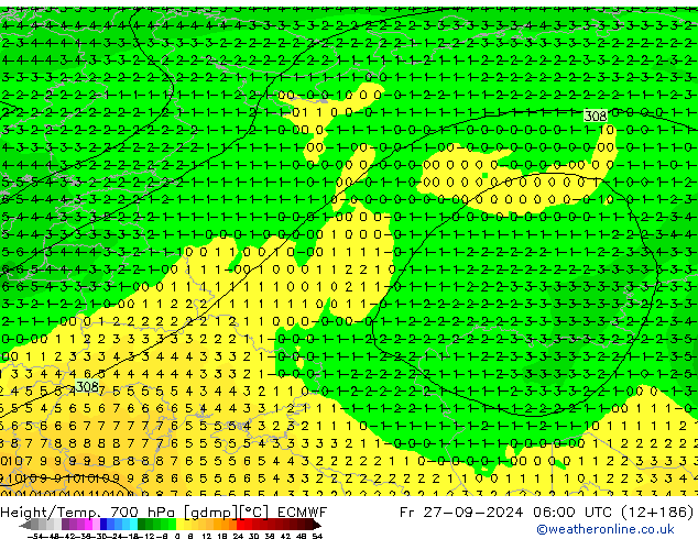 Yükseklik/Sıc. 700 hPa ECMWF Cu 27.09.2024 06 UTC