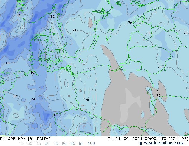 RH 925 hPa ECMWF Tu 24.09.2024 00 UTC