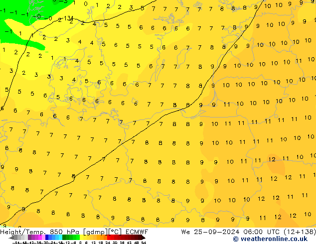 Height/Temp. 850 hPa ECMWF We 25.09.2024 06 UTC