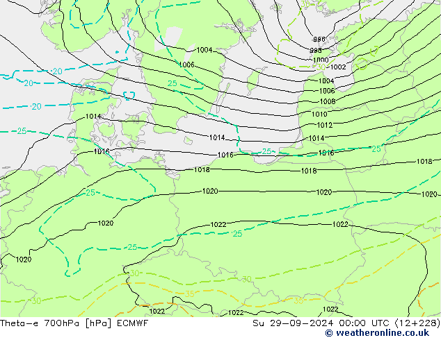 Theta-e 700hPa ECMWF Dom 29.09.2024 00 UTC