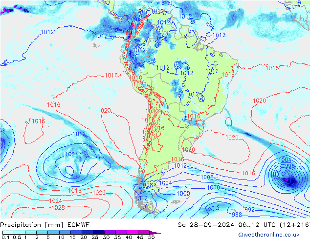 Precipitation ECMWF Sa 28.09.2024 12 UTC