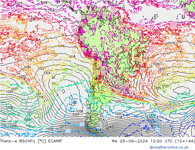 Theta-e 850гПа ECMWF ср 25.09.2024 12 UTC