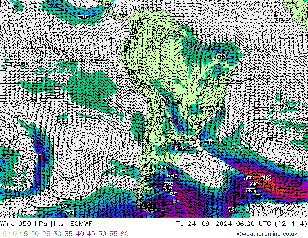 Wind 950 hPa ECMWF di 24.09.2024 06 UTC