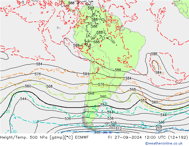 Z500/Yağmur (+YB)/Z850 ECMWF Cu 27.09.2024 12 UTC