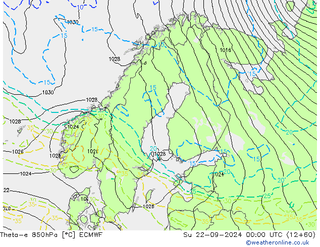 Theta-e 850hPa ECMWF So 22.09.2024 00 UTC