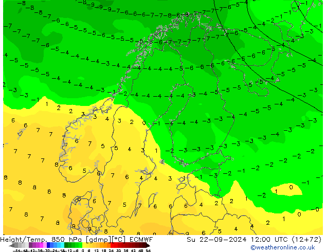 Z500/Rain (+SLP)/Z850 ECMWF Su 22.09.2024 12 UTC