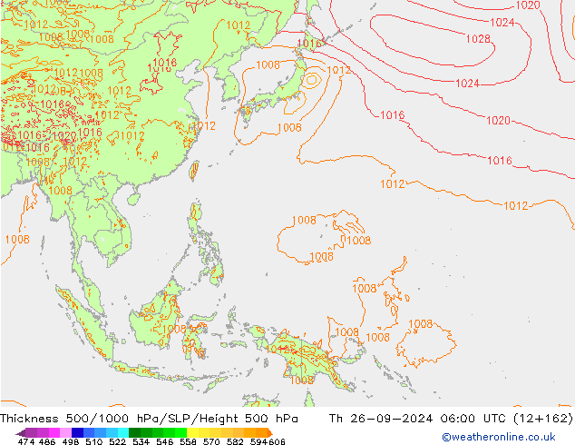 Thck 500-1000гПа ECMWF чт 26.09.2024 06 UTC