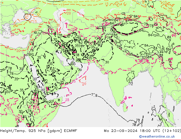 Height/Temp. 925 hPa ECMWF lun 23.09.2024 18 UTC