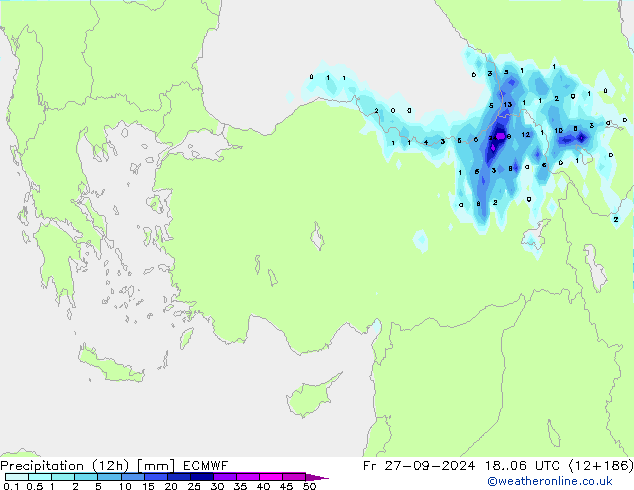 Precipitation (12h) ECMWF Fr 27.09.2024 06 UTC