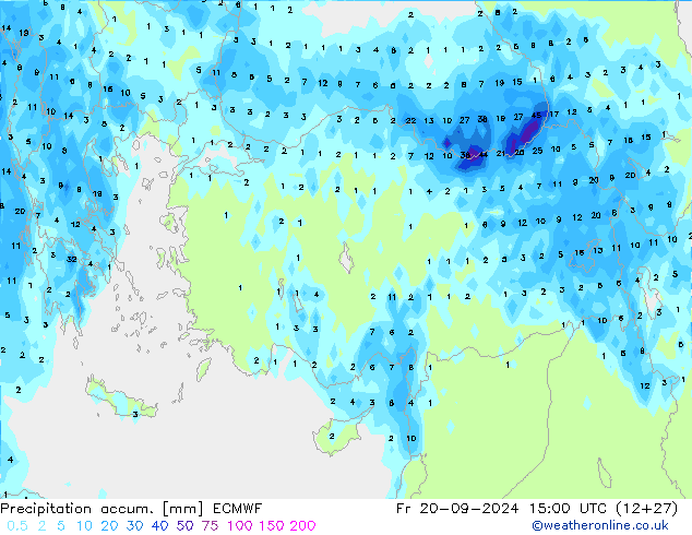 Precipitation accum. ECMWF Pá 20.09.2024 15 UTC