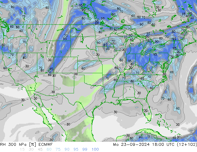 300 hPa Nispi Nem ECMWF Pzt 23.09.2024 18 UTC