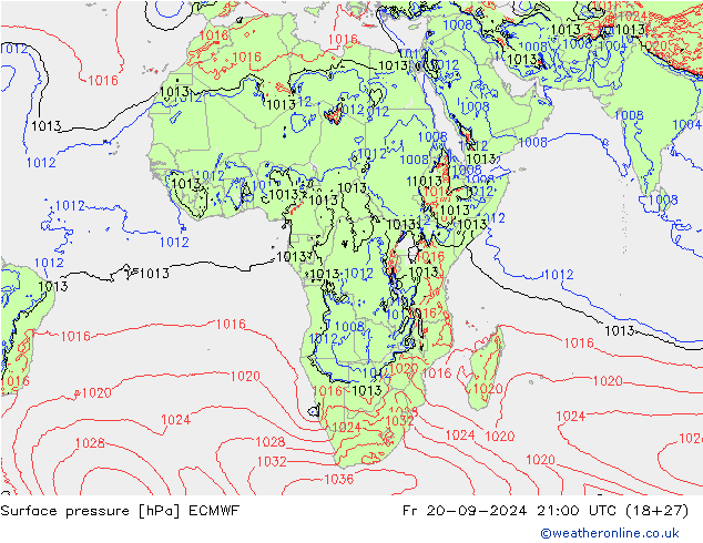 приземное давление ECMWF пт 20.09.2024 21 UTC