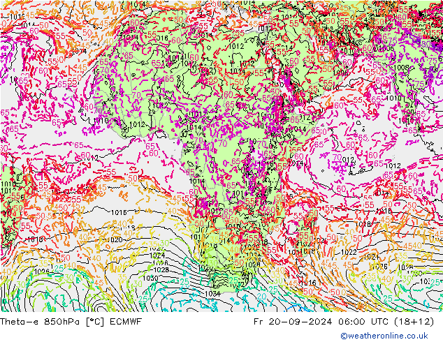 Theta-e 850hPa ECMWF Fr 20.09.2024 06 UTC