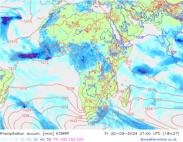 Precipitation accum. ECMWF Pá 20.09.2024 21 UTC