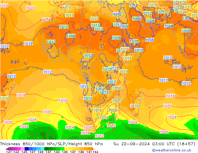 Thck 850-1000 hPa ECMWF  22.09.2024 03 UTC