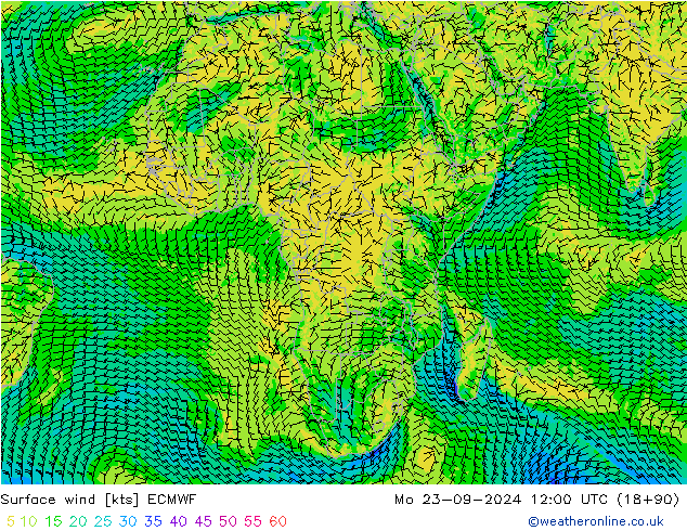 Surface wind ECMWF Po 23.09.2024 12 UTC