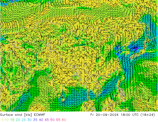 Wind 10 m ECMWF vr 20.09.2024 18 UTC