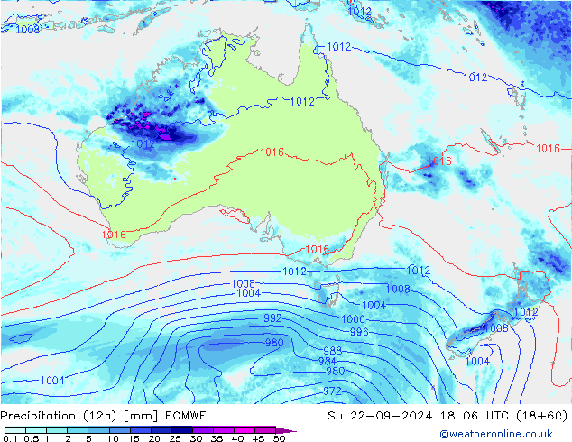 Totale neerslag (12h) ECMWF zo 22.09.2024 06 UTC