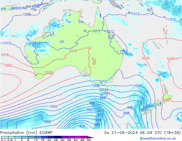 Srážky ECMWF So 21.09.2024 09 UTC