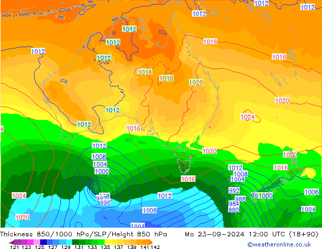 Thck 850-1000 гПа ECMWF пн 23.09.2024 12 UTC