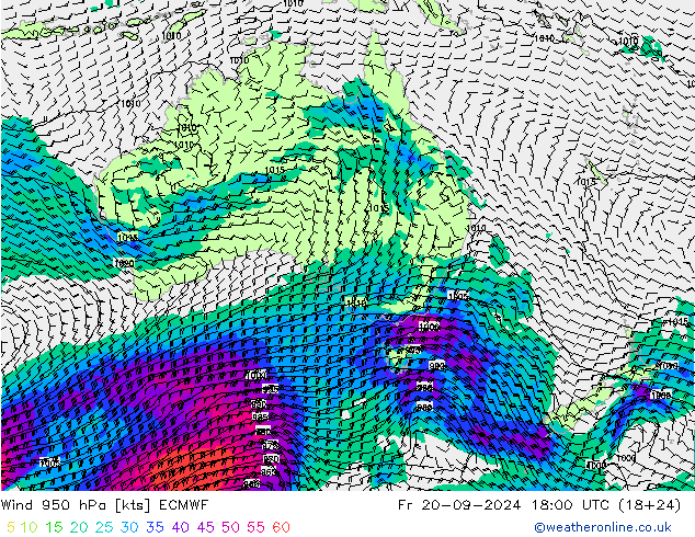 Wind 950 hPa ECMWF Fr 20.09.2024 18 UTC