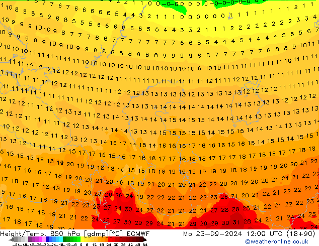 Height/Temp. 850 hPa ECMWF Mo 23.09.2024 12 UTC