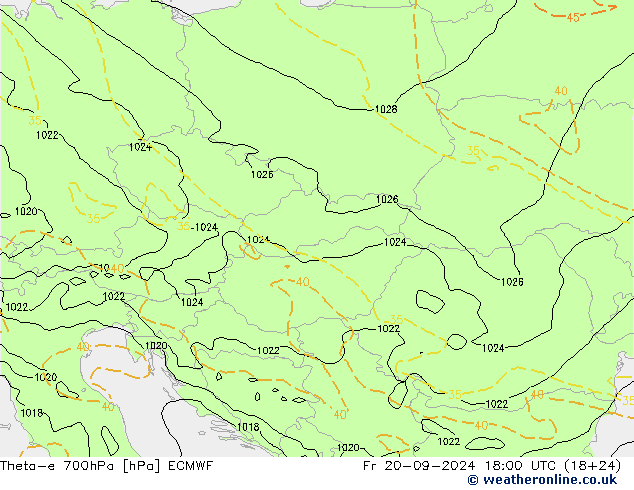 Theta-e 700hPa ECMWF ven 20.09.2024 18 UTC