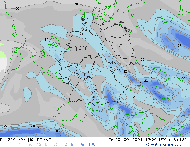 RH 300 hPa ECMWF Fr 20.09.2024 12 UTC