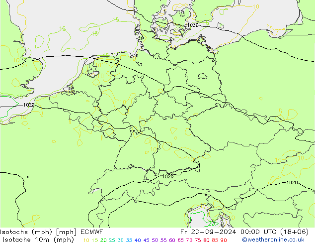 Isotachen (mph) ECMWF Fr 20.09.2024 00 UTC