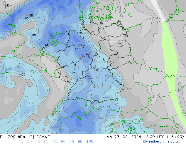 RH 700 hPa ECMWF  23.09.2024 12 UTC