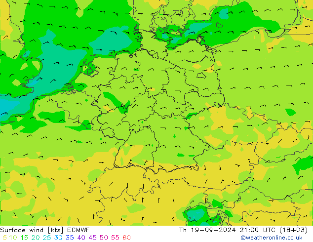 Vent 10 m ECMWF jeu 19.09.2024 21 UTC