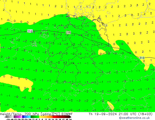 Height/Temp. 700 hPa ECMWF Čt 19.09.2024 21 UTC