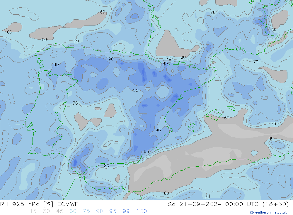 RH 925 hPa ECMWF Sa 21.09.2024 00 UTC