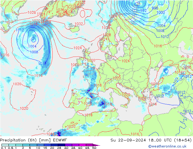 Z500/Rain (+SLP)/Z850 ECMWF  22.09.2024 00 UTC