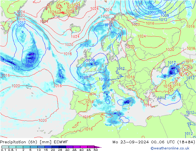 Z500/Rain (+SLP)/Z850 ECMWF Mo 23.09.2024 06 UTC