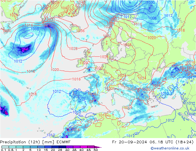 Precipitation (12h) ECMWF Fr 20.09.2024 18 UTC