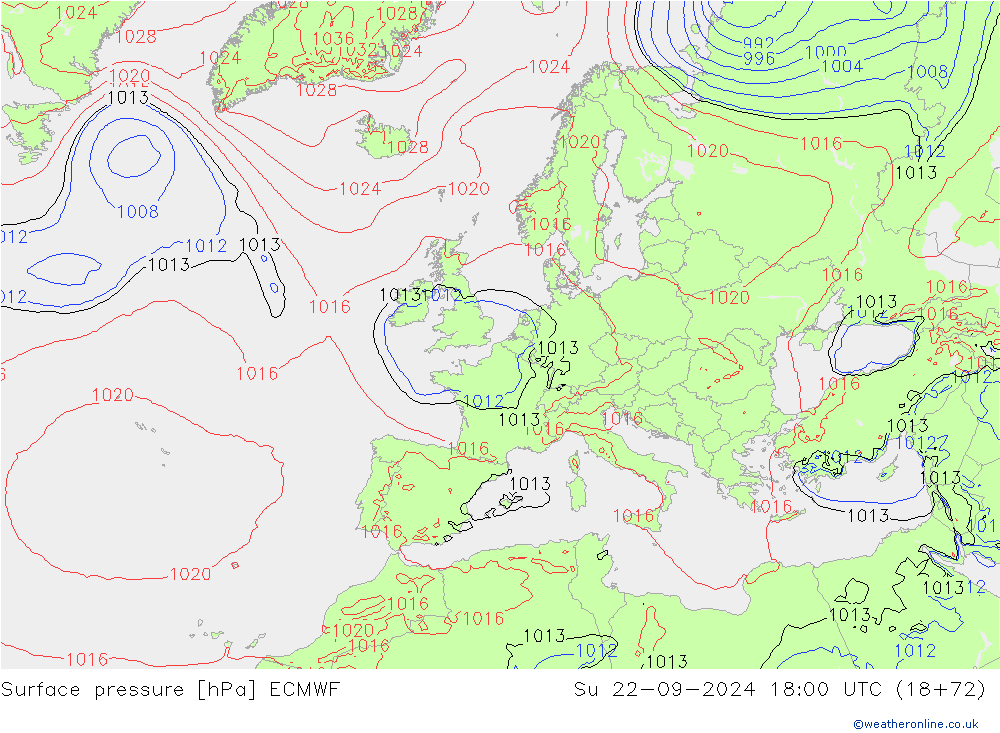 Surface pressure ECMWF Su 22.09.2024 18 UTC