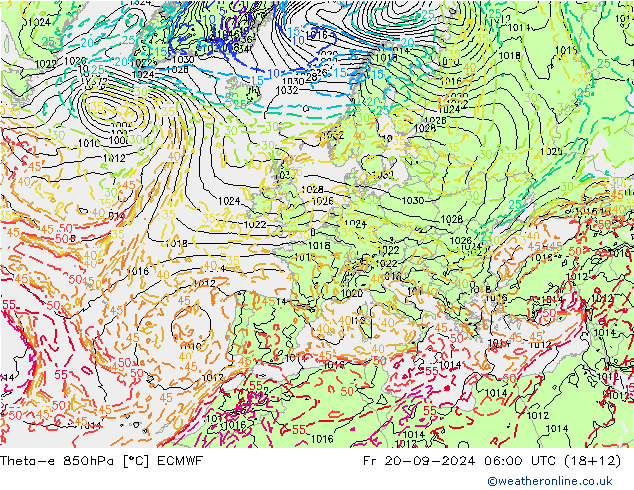 Theta-e 850hPa ECMWF Fr 20.09.2024 06 UTC