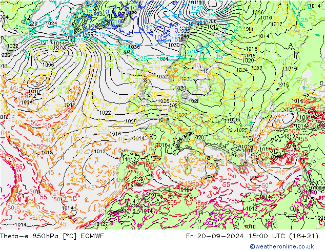 Theta-e 850hPa ECMWF Fr 20.09.2024 15 UTC