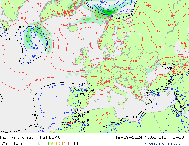 High wind areas ECMWF  19.09.2024 18 UTC