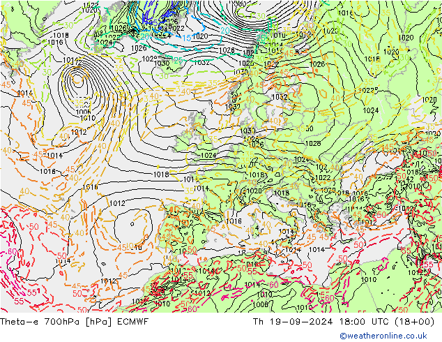 Theta-e 700hPa ECMWF Per 19.09.2024 18 UTC