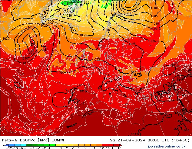 Theta-W 850hPa ECMWF za 21.09.2024 00 UTC