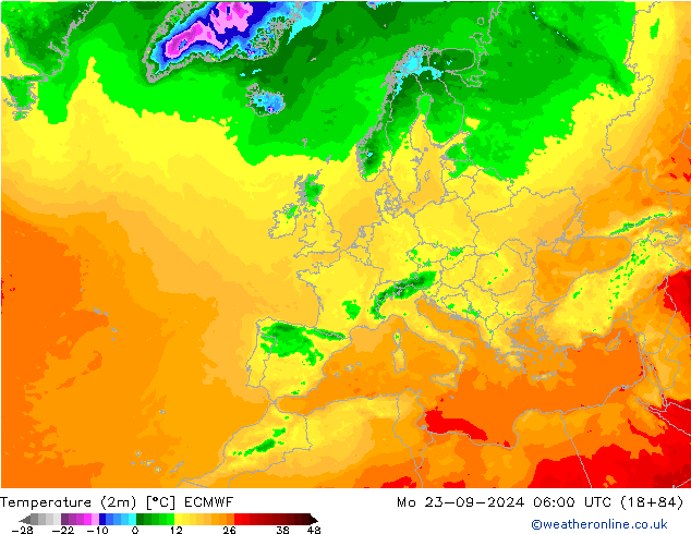 Temperaturkarte (2m) ECMWF Mo 23.09.2024 06 UTC