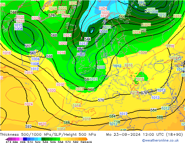 Thck 500-1000hPa ECMWF Mo 23.09.2024 12 UTC