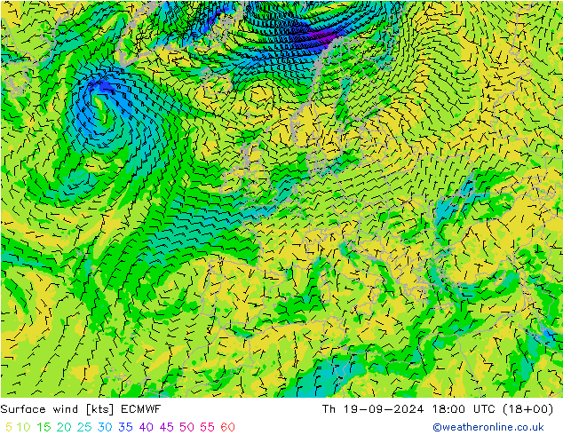 风 10 米 ECMWF 星期四 19.09.2024 18 UTC