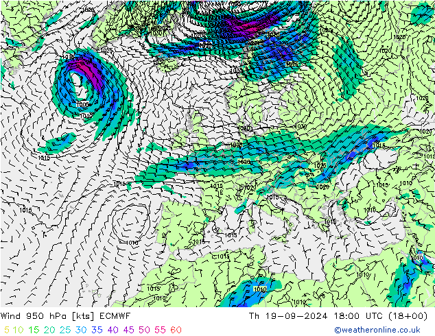 Vent 950 hPa ECMWF jeu 19.09.2024 18 UTC