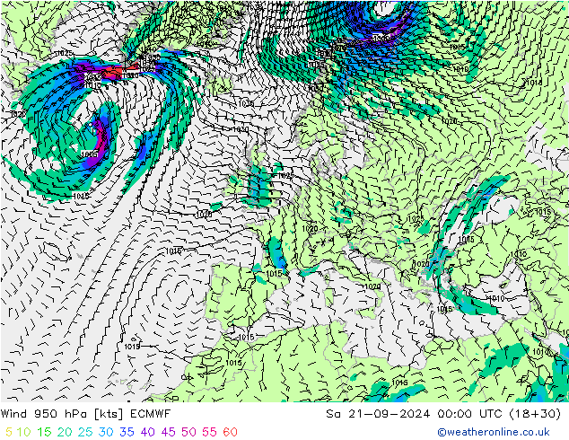 Wind 950 hPa ECMWF Sa 21.09.2024 00 UTC