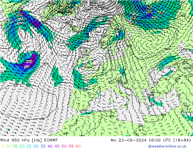 Wind 950 hPa ECMWF Mo 23.09.2024 06 UTC