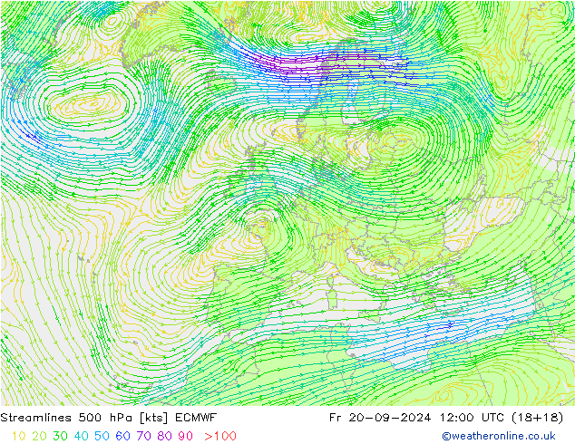 Ligne de courant 500 hPa ECMWF ven 20.09.2024 12 UTC